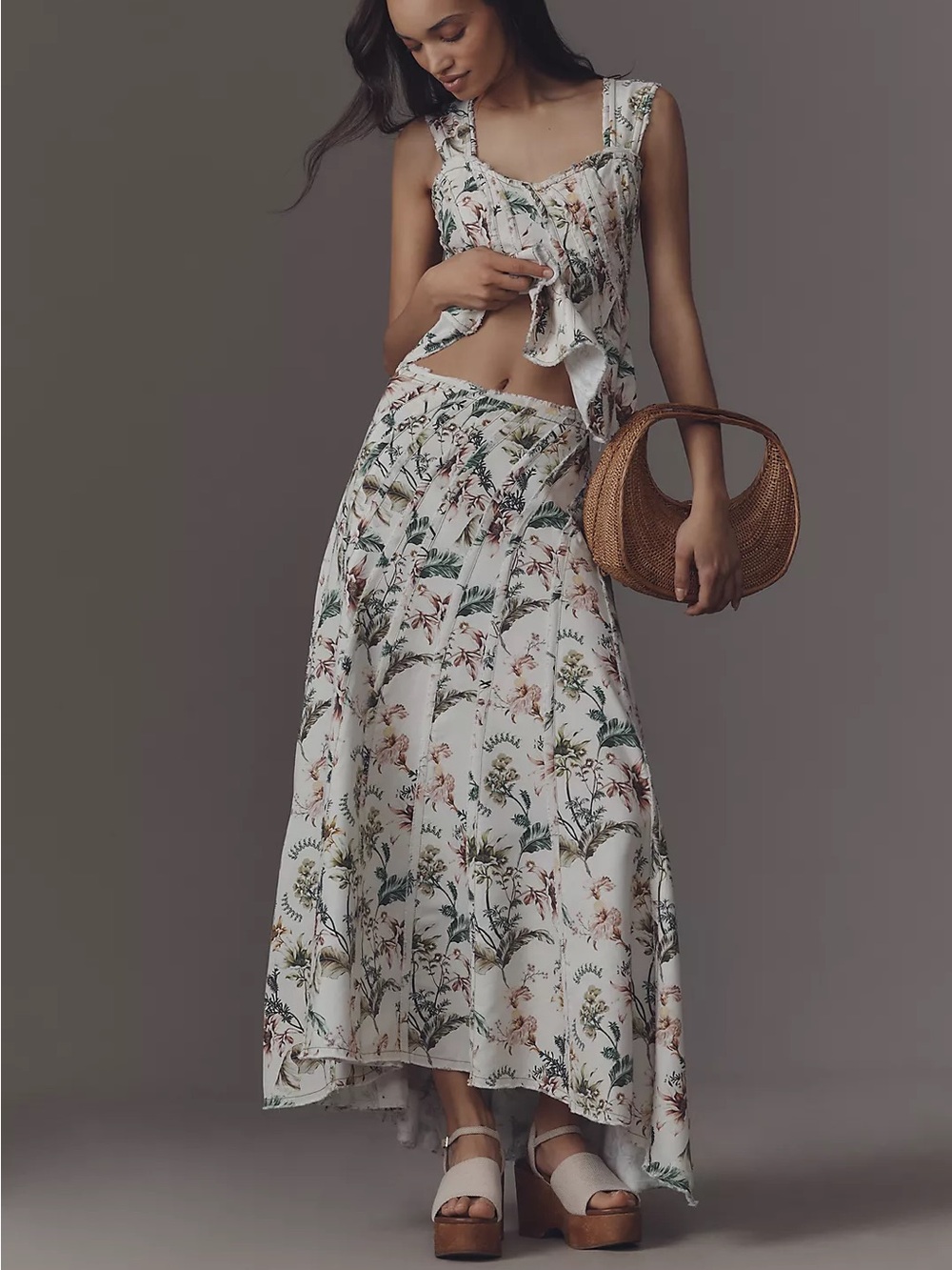Anthropologie Swirled Seam Floral High Low Maxi Skirt Size 6 57061
